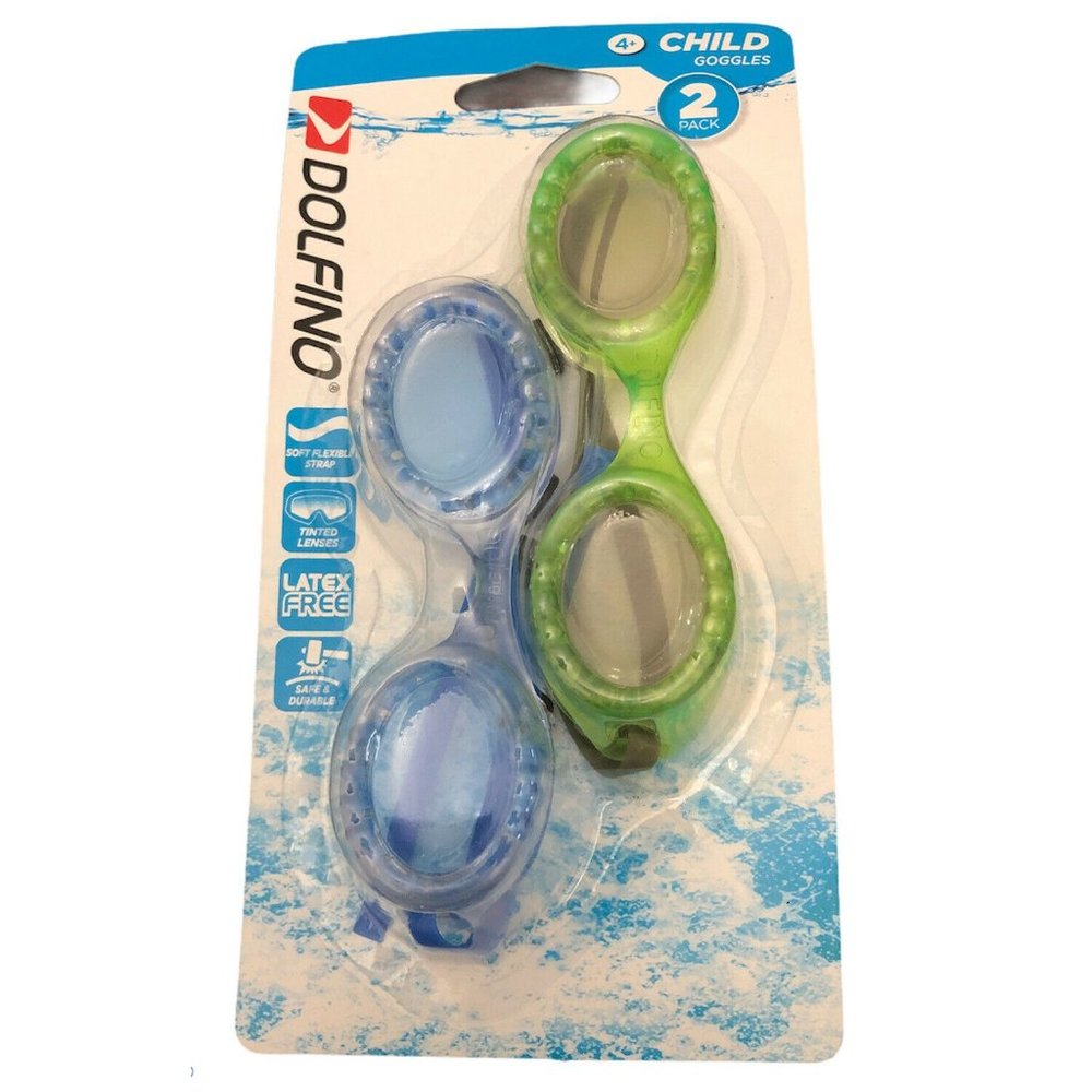 Kid’s Swim Goggles 2 Pack Sea Blue & Green (Latex free)